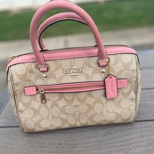 Coach Medium Pink and Beige Signature Rowen